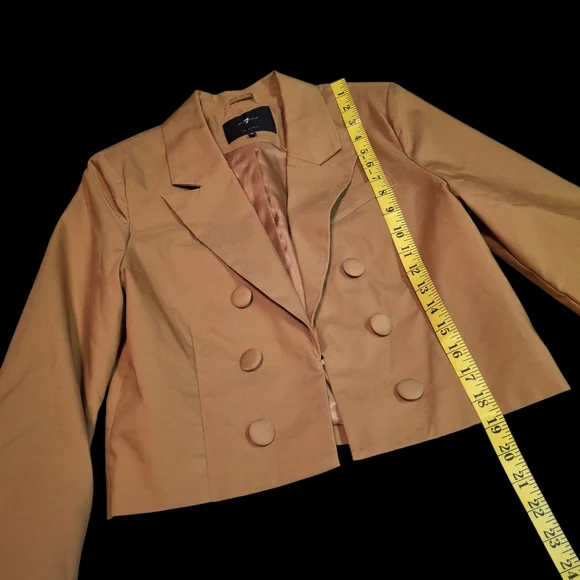 7 For All Mankind Cropped Button Long Sleeve Gold Blazer Women Size Medium - Picture 13 of 16